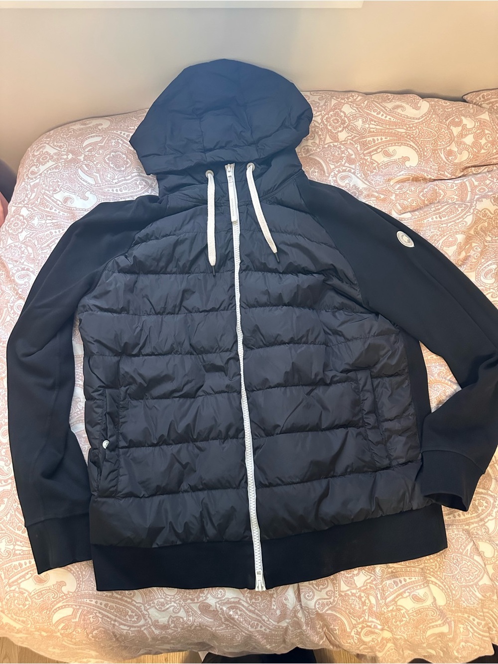 Canada Goose Black Lightweight Puffer Jacket with Cream Drawcords